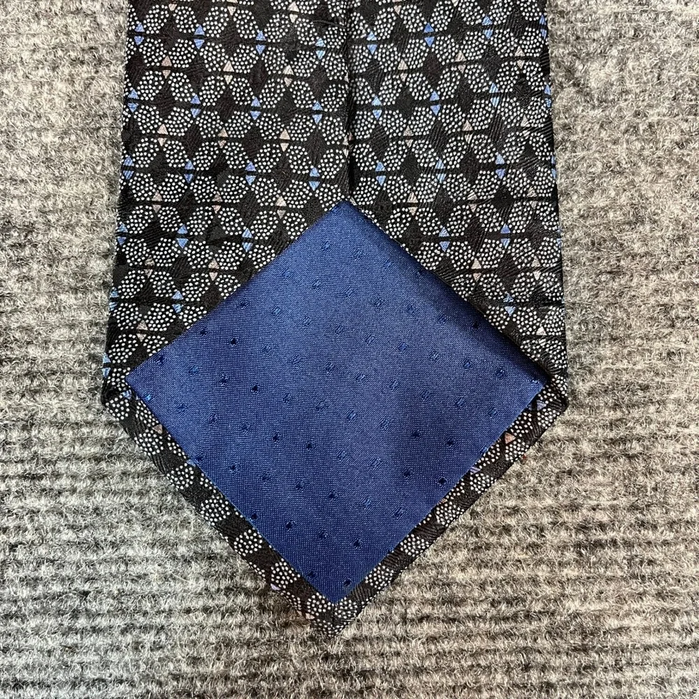 Cocktail Colors Mens Silk Necktie Black Blue Geometric Dotted Hand Made 4 x 59.5